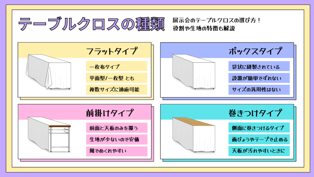 テーブルクロスの種類　イベント・展示会のテーブルクロスの選び方